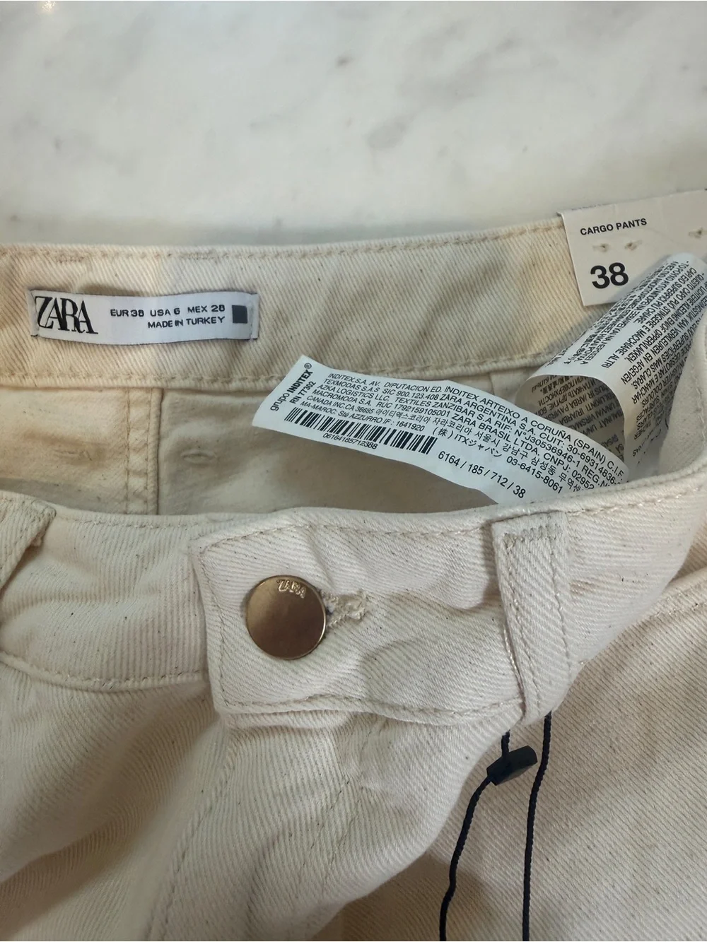 Zara NWT Cream Cotton Cargo Pants Straight Leg Utility Pockets Size 6 28 - Picture 3 of 8